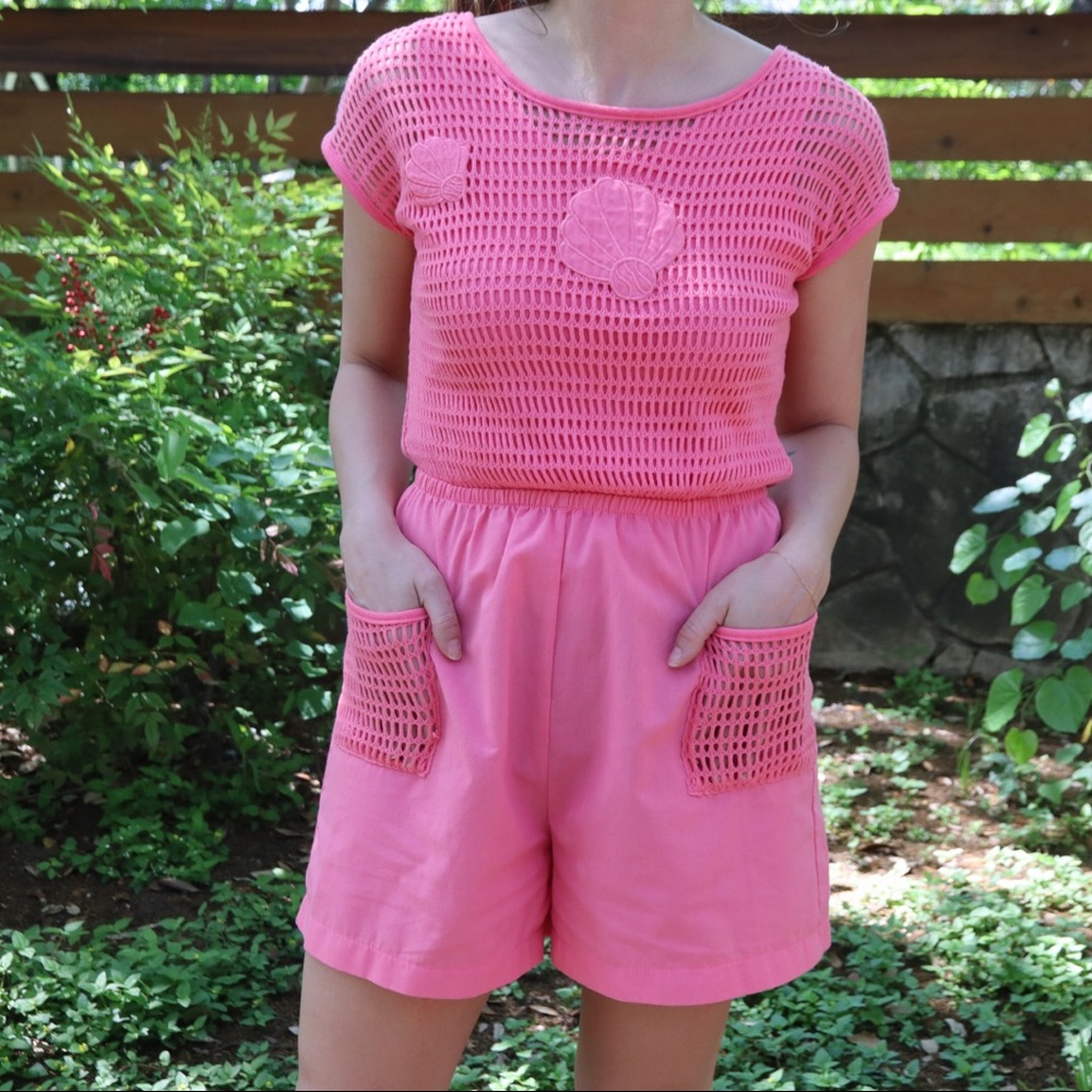 Vintage 90s Pink Seashell Romper by Sporting Club